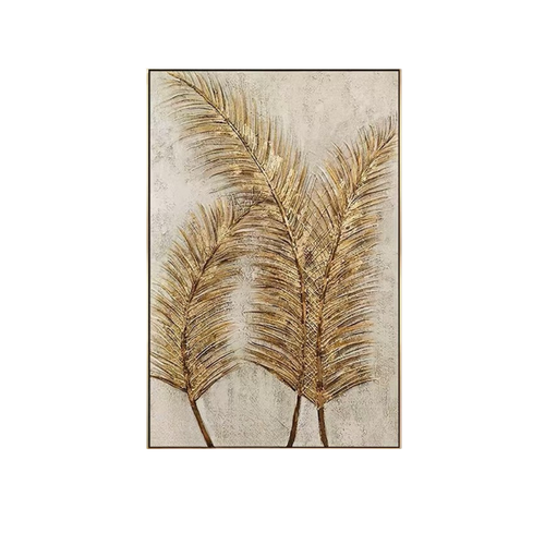 Golden Palm Leaf Textured Canvas Wall Art