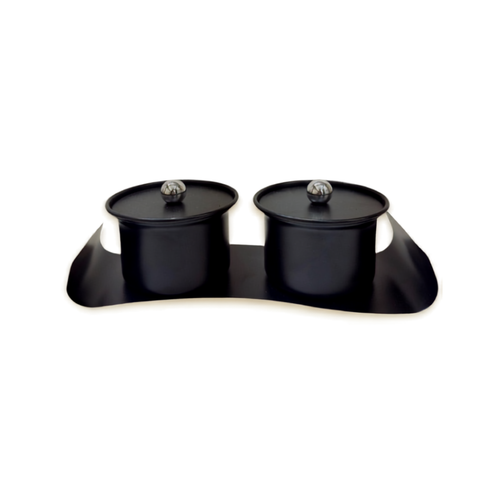 Modern Black Canister Set with Decorative Tray