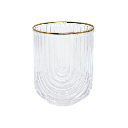 Ribbed Glass Tumblers with Gold Rims Set of 6