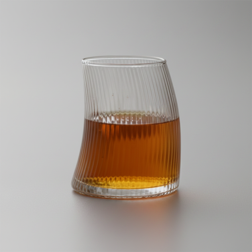Asymmetric Ribbed Amber Glass Tumblers Set of 6