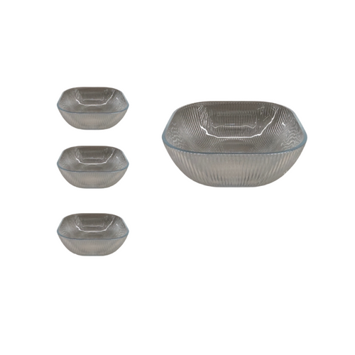 Smoky Fluted Glass Serving Bowl Set