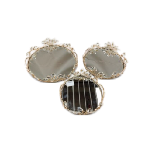 Crystal-Embellished Mirrored Serving & Vanity Trays Set of 3