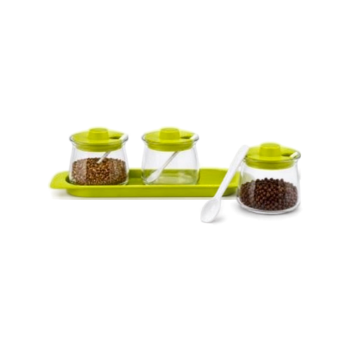 3-Piece Glass Spice Jar Set with Tray & Spoons