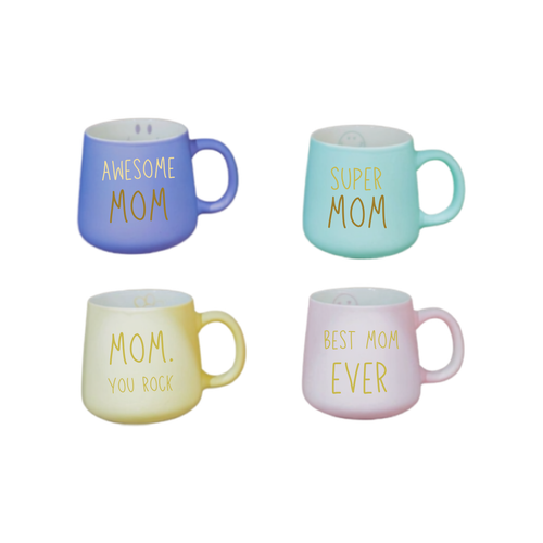 Pastel Ceramic "Mom" Coffee Mug Collection – Gold Lettering Set