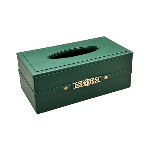 Luxury Emerald Green Tissue Box Cover with Gold Chain Emblem