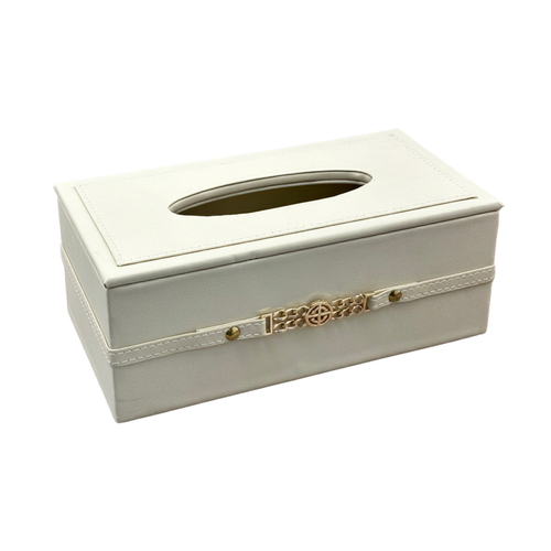 Modern Textured Tissue Dispenser – Off-White & Gold Accent