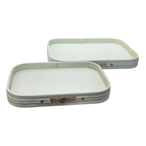Modern Off-White Leatherette Serving & Vanity Trays – Gold Hardware Accent