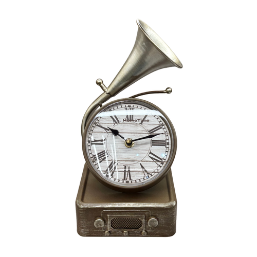 Vintage Antique Gramophone Table Clock Showpiece – Antique Gold Finish