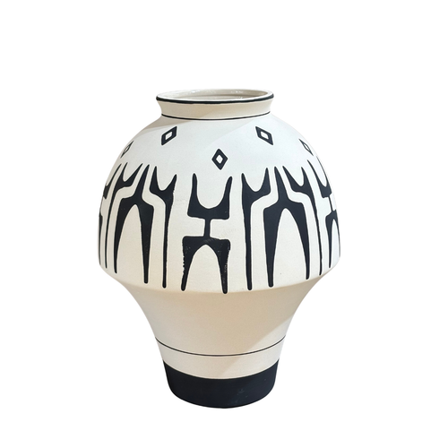 Modern Black & White Ceramic Decorative Vase – Hand-Painted Abstract Design