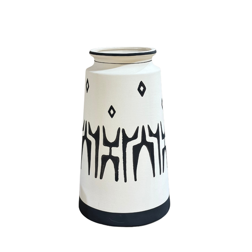 Modern Black & White Tall Decorative Vase – Abstract Hand-Painted Design