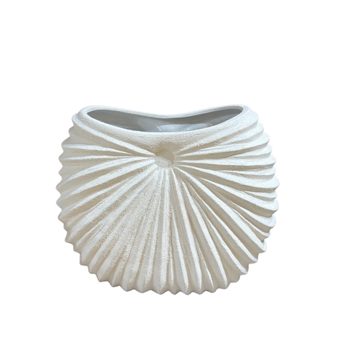 Modern Textured White Vase – Sculptural Fan Design Decorative Vase