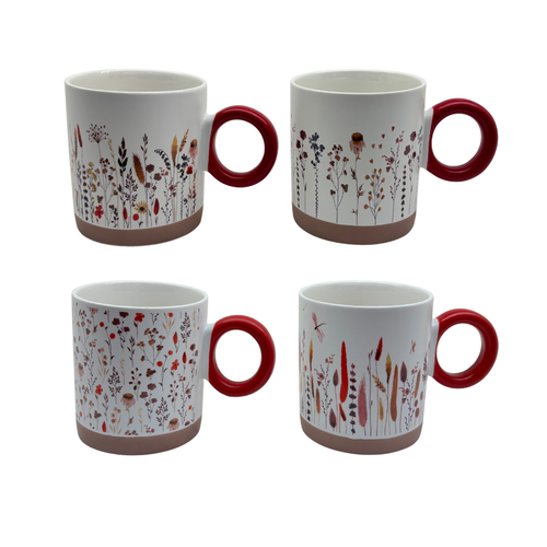 Wildflower Botanical Ceramic Mug with Circular Handle