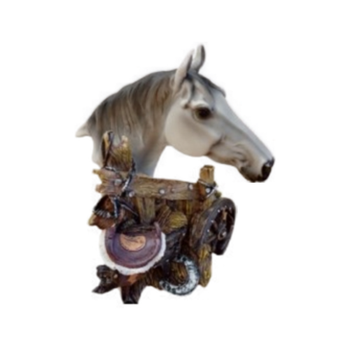 Rustic Stallion & Western Saddle Resin Table Sculpture