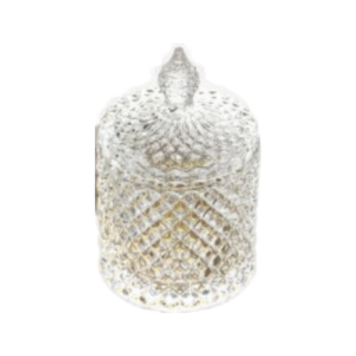 Vintage Diamond-Cut Glass Candy Jar with Lidded Finial