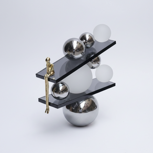 Modern Spheres & Seated Figure Glass Sculpture