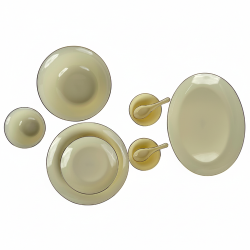 Modern Vanilla Opal Dinnerware Set with Gold Accents 33 Pcs