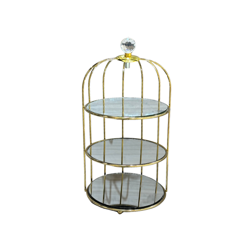3 Tier Gold Cage Glass Dessert & Vanity Organizer Stand