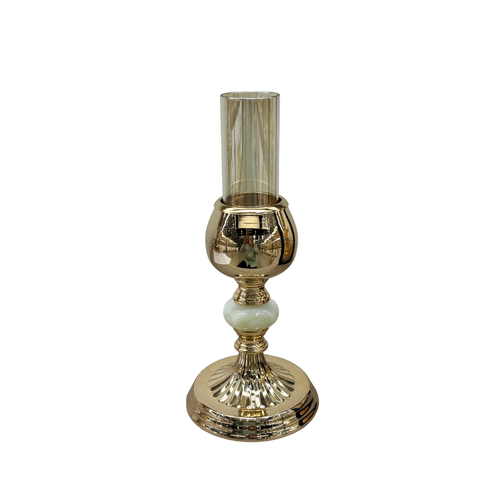 Elegant Pale Jade Accent Gold Candle Stand