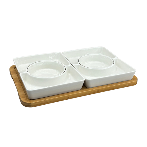 6-Piece Modular Appetizer & Dip Serving Set with Bamboo Tray