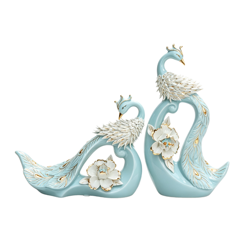 Imperial Ceramic Peacock Couple Statues Set of 2