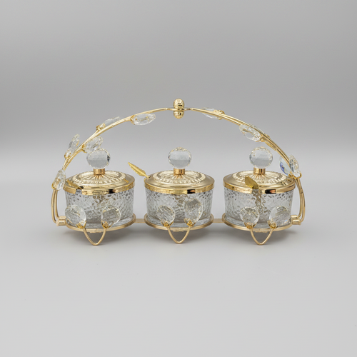 Crystal Glass & Gold Serving Set with Arched Frame