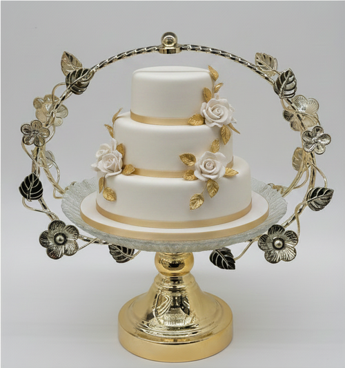 High Floral Vine Crystal & Gold Cake Stand