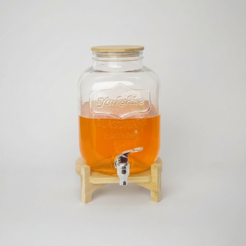Glass Beverage Dispenser with Wooden Stand & Spigot 3.4 Litre