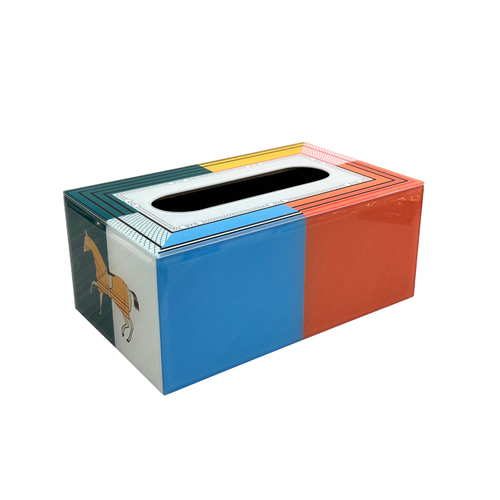 Vibrant Color-Blocked Horse Motif Tissue Box Cover