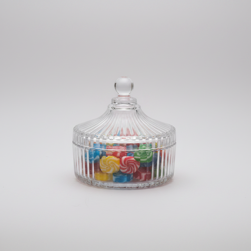 Vintage Carousel Glass Candy Jar with Lid 5.5 Inch