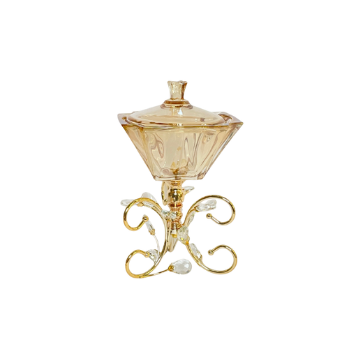 Grand Amber Crystal Pedestal Candy Jar