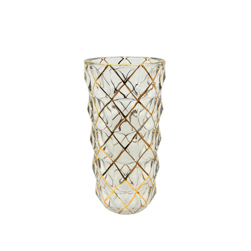 Modern Gold Lattice Faceted Glass Vase