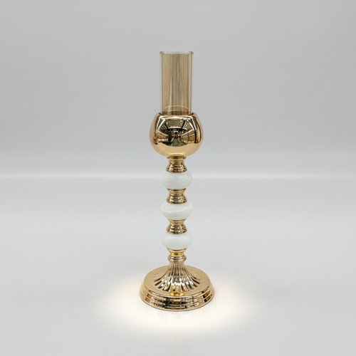 Imperial Triple Pale Jade Accent Gold Candle Stand