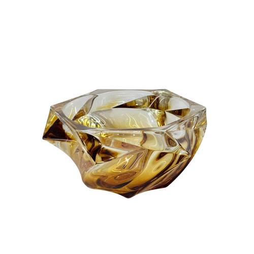 Elegant Amber Hexagonal Crystal Glass Urn Bowl