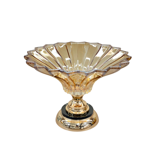 Luxury Amber Crystal Glass Bowl with Gold Base
