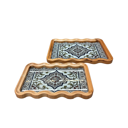 Turkish Inspired Serving Trays with Scalloped Edges Set of 2