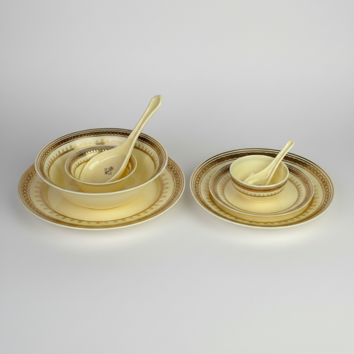 Modern Royal Gold & Ivory Crown Fine Dinnerware Set 35 Pcs