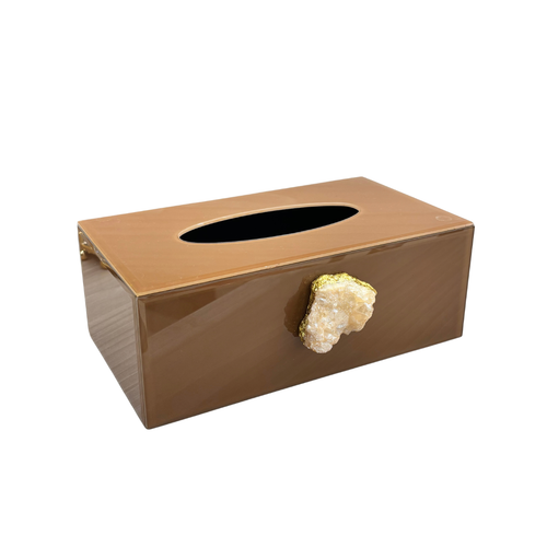 Modern Brown Tissue Box Holder with Agate Gemstone