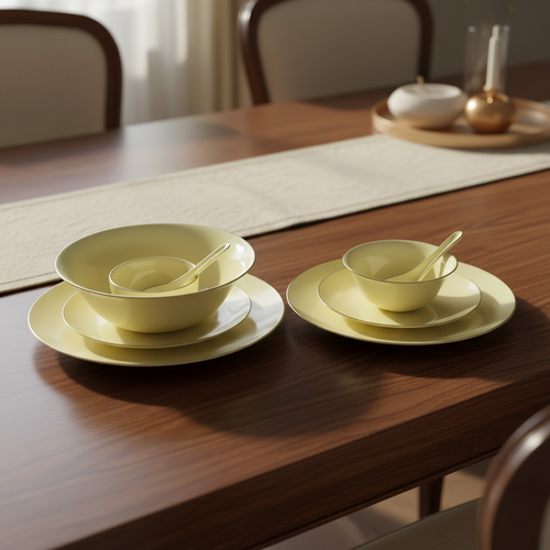 Modern Vanilla Opal Dinnerware Set with Gold Accents 33 Pcs