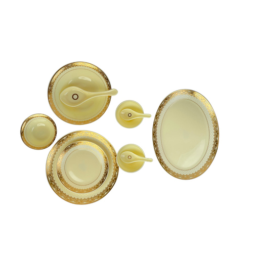Regal Ivory & Gold Dinnerware Set with Filigree Borders 35 Pcs