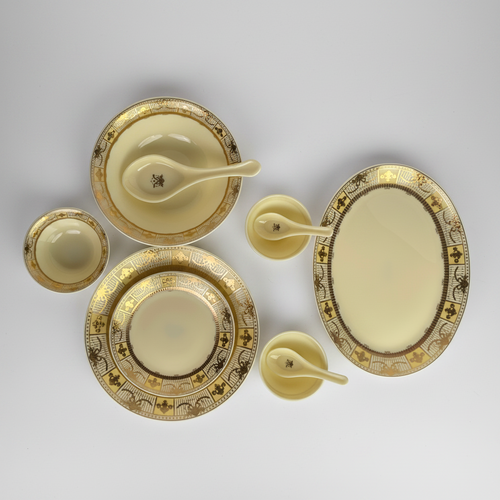 Imperial Cream & Gold Renaissance Border Dinnerware Set 35 Pcs