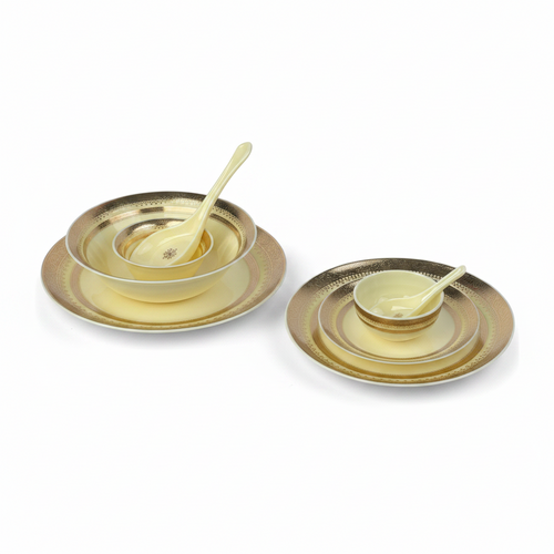 Imperial Soft Cream & Textured Gold Rim Dinnerware Set 35 Pcs