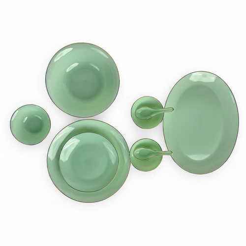 Modern Jade Opal Dinnerware Set with Gold Accents 33 Pcs