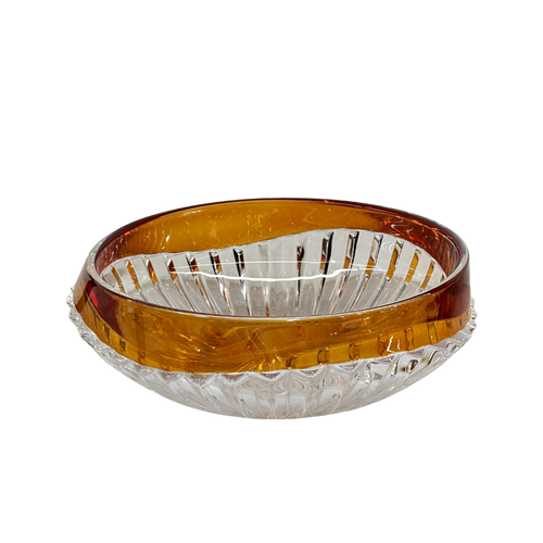 Luxury Amber & Clear-Cut Glass Table Bowl
