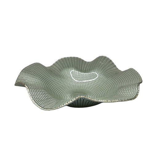 Elegant Sage Cross Hatch Wave Glass Bowl