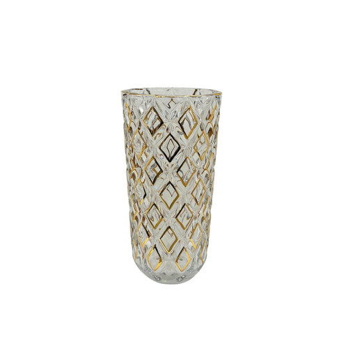 Gold Diamond Cut Glass Cylinder Vase