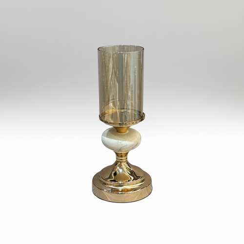 Elegant Polished Gold & Amber Glass Candle Holder