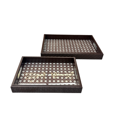 Heritage Rattan-Weave Accent Trays Set of 2