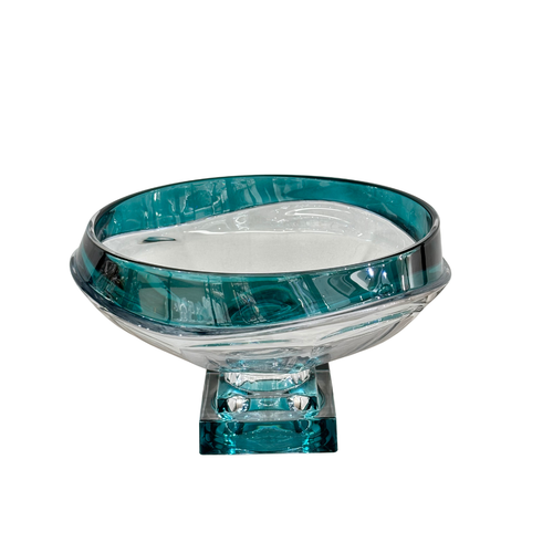 Glacier Ocean Teal Pedestal Crystal Display Bowl