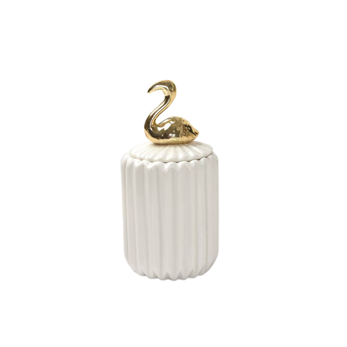 Slim Ceramic Vanity Jar with Gold Flamingo Handle