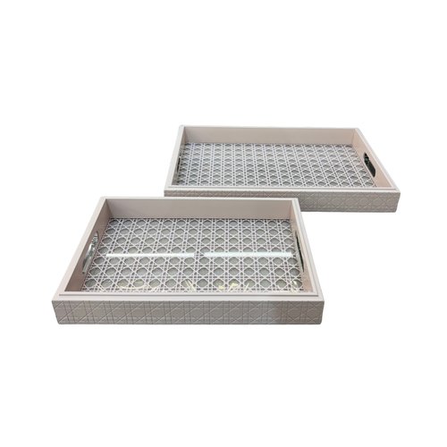 Luxury Blush Pink & Cannage Serving Trays Set of 2